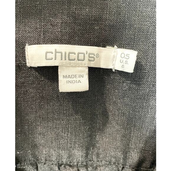 Chico’s 100% Linen Black Ruffle Sleeve Tiered Dress NWOT US 6 - Picture 4 of 6